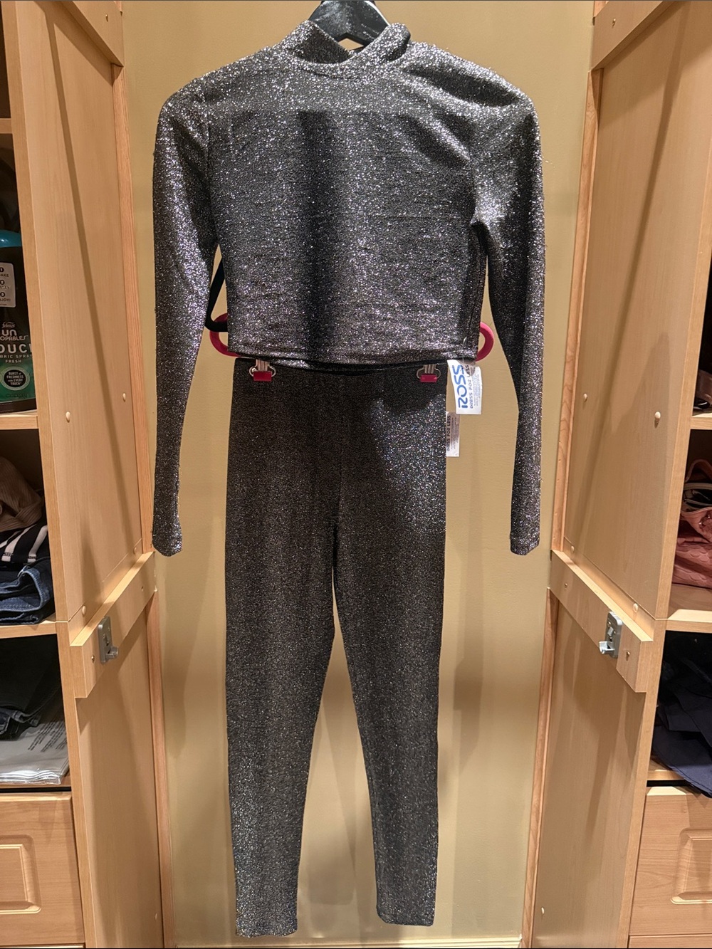 Forever 21 Silver Glitter Two-Piece Cropped Jumpsuit